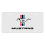 Ford Mustang Tri-Bar Logo White Carbon Fiber Texture Graphic UV Metal License Plate, Made in USA