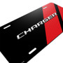 Dodge Charger Carbon Fiber Look Red Stripe Graphic Aluminum License Plate