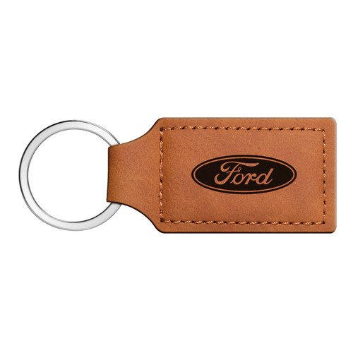 Ford Logo Rectangular Brown Leather Key Chain - Car Beyond Store