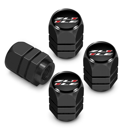 Chevrolet Camaro ZL11LE Logo in Black on Black Hexagon Shape Aluminum Tire Valve Stem Caps