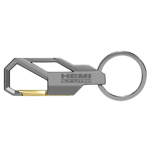 HEMI 5.7 Liter Gunmetal Gray Snap Hook Metal Key Chain - Car