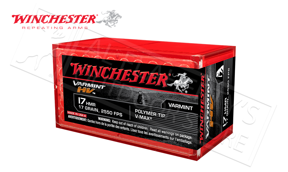 Winchester 17HMR Varmint HV, Polymer Tip V-Max 17 Grain Box of 50 #S17HMR1