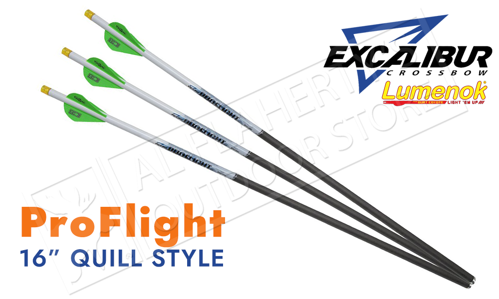 Excalibur Proflight Arrows 16" with LUMENOK - Quill Length, Pack of 3 #22EXP16IL-3