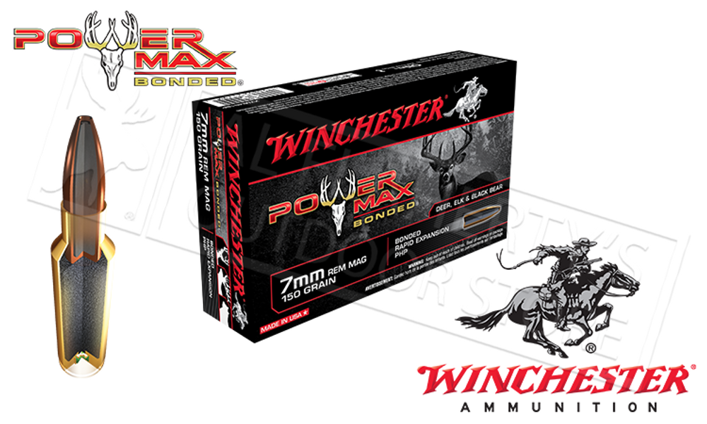 WINCHESTER 7MM REM MAG POWER MAX, BONDED HP 150 GRAIN BOX OF 20