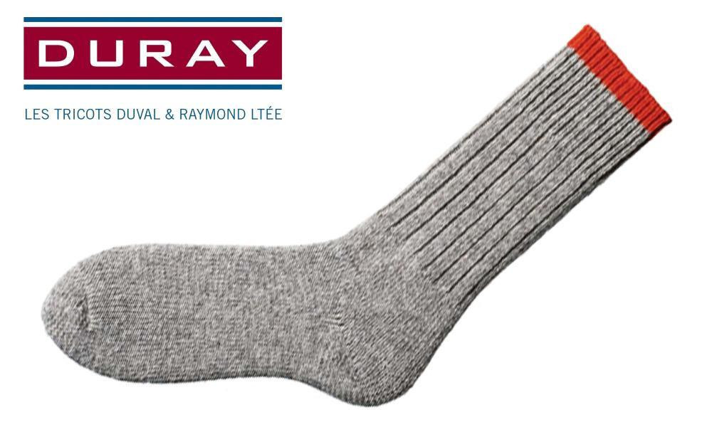 DURAY ULTIMATE THERMAL WOOL WORK SOCK, NATURAL GREY WITH RED, SIZE LARGE #1165