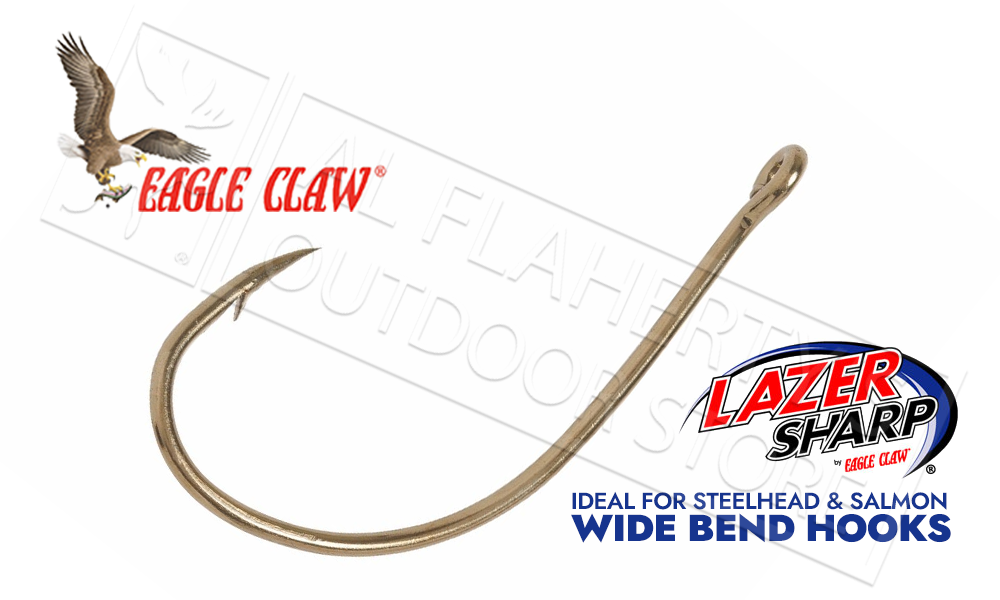 Eagle Claw Lazer Sharp Wide Bend Hooks, Sizes 14 to 2, Bronze Finish, Pack of 10 #L042G