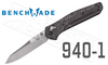BENCHMADE 940 EDC FOLDING KNIFE BY OSBORNE DESIGN, PLAIN EDGE WITH SATIN FINISH AND CARBON FIBER HANDLE #940-1