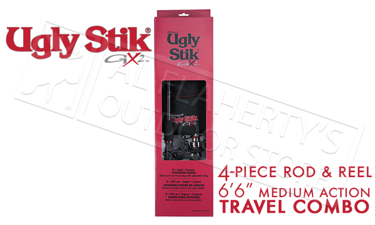 Ugly Stik GX2 Travel Spinning Combo, 4-Piece Medium Action  #USSPTRVL664M/30KIT - Al Flaherty's Outdoor Store