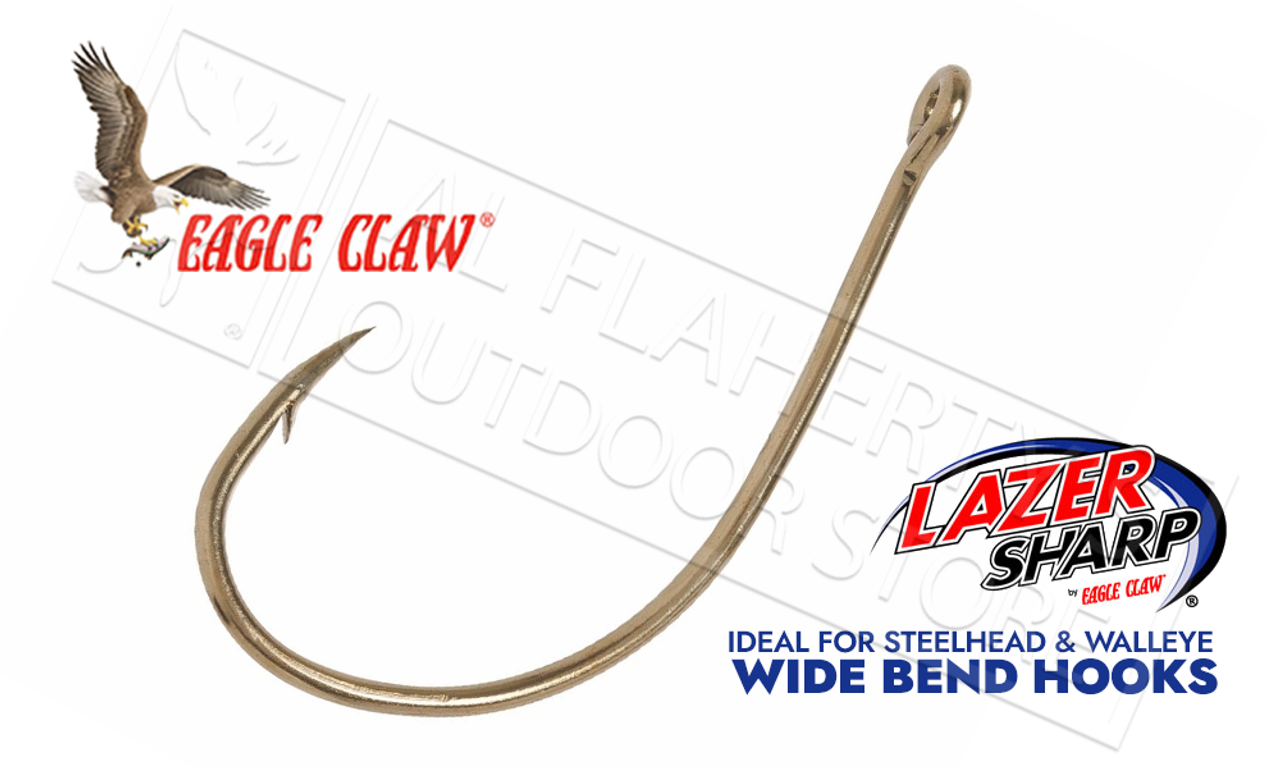 Eagle Claw Lazer Sharp Wide Bend Hooks, Bulk Packs of 50, Sizes 14