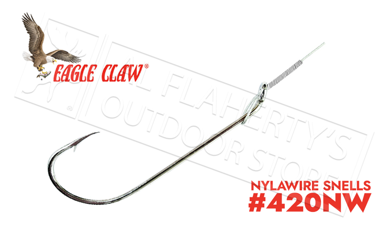Eagle Claw Snelled Nylawire Long Shank Hooks, 10.5 Leader, Packs of 5  #420NW - Al Flaherty's Outdoor Store
