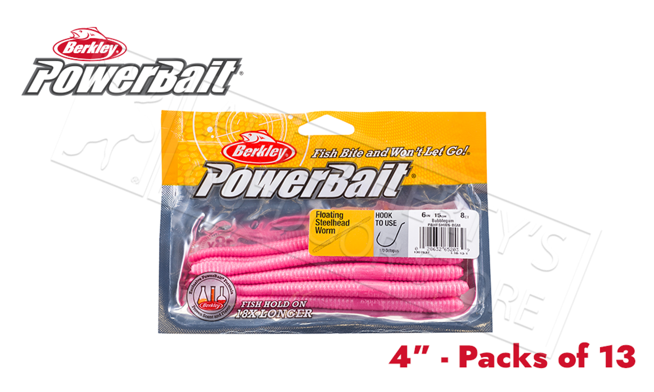 PowerBait Floating Steelhead Worm 4 Bubblegum 13-pk - Gagnon Sporting Goods