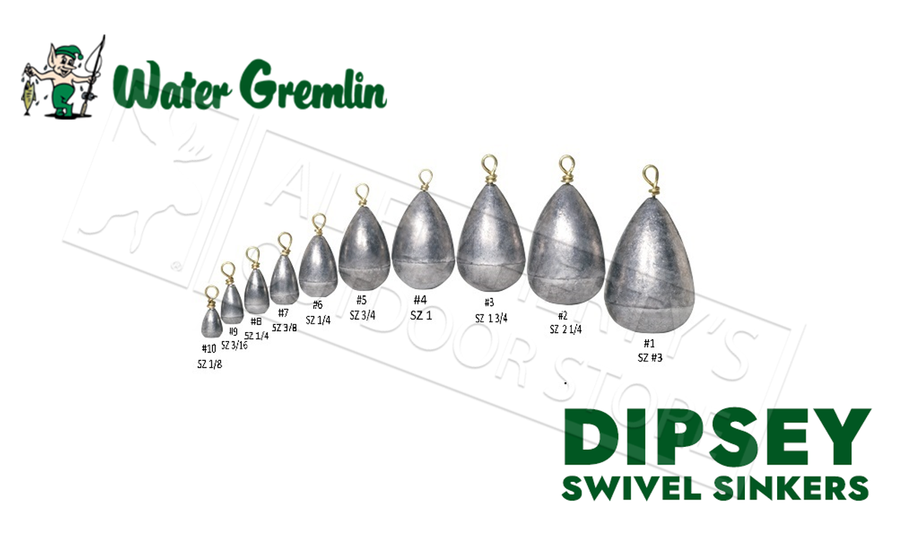 Water Gremlin Egg Sinkers, Zip Lip Packs, Sizes 10 to 1 #PEG - Al