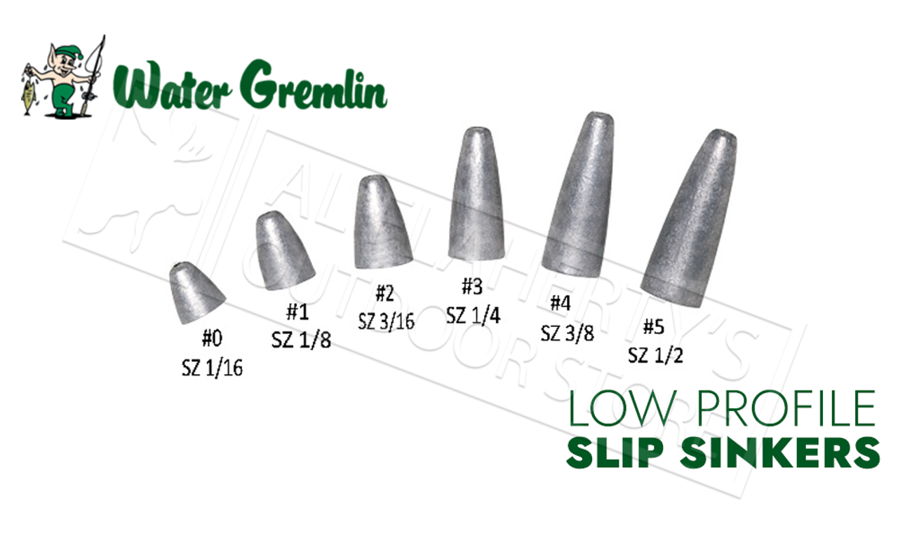 Water Gremlin Low Profile Slip Sinkers, Zip Lip Packs, Sizes 0 to