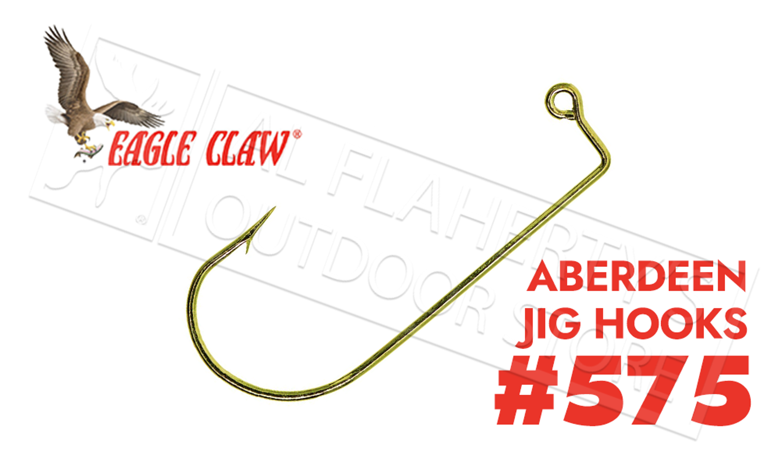Eagle Claw Aberdeen Jig Hooks Gold Finish Pack of 100 Size 1 5751