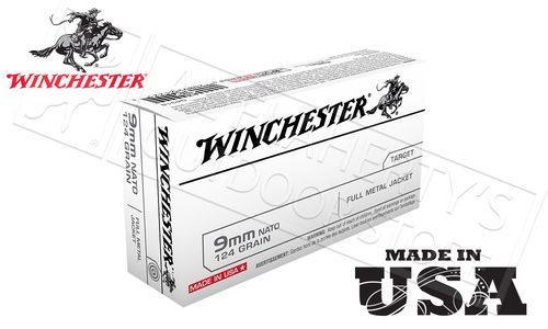Winchester 9mm NATO Standard White Box, FMJ 124 Grain Box of 50 #Q4318