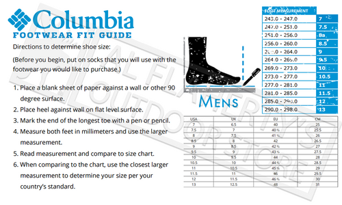 Columbia Men S Size Chart