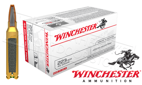 WINCHESTER 223 REM WHITE BOX VARMINT, JHP 45 GRAIN BOX OF 40 WINCHESTER 223 REM WHITE BOX VARMINT, JHP 45 GRAIN BOX OF 40