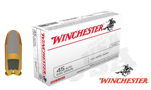 WINCHESTER .45ACP WHITE BOX, FMJ 230 GRAIN BOX OF 50