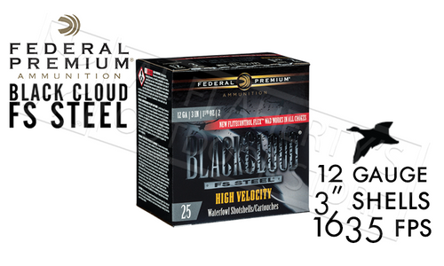 Federal Black Cloud FS Steel High Velocity with FliteControl Flex Wad 12 Gauge #2 to #BB Shot 3" Box of 25 #PWBXH143 Federal Black Cloud FS Steel High Velocity with FliteControl Flex Wad 12 Gauge #2 to #BB Shot 3" Box of 25 #PWBXH143
