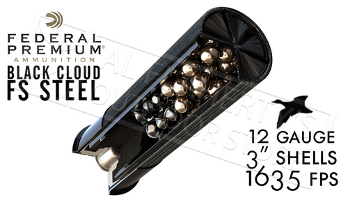 Federal Black Cloud FS Steel High Velocity with FliteControl Flex Wad 12 Gauge #2 to #BB Shot 3" Box of 25 #PWBXH143 Federal Black Cloud FS Steel High Velocity with FliteControl Flex Wad 12 Gauge #2 to #BB Shot 3" Box of 25 #PWBXH143