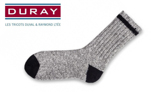 DURAY CLASSIC WALKER COTTON SOCK, NATURAL GREY AND BLACK, SIZE LARGE #1564