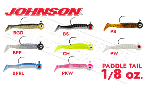 Johnson Swimming Paddletail, 2-1/8" 1/8 oz. Various Patterns, Packs of 5 #SP2C1/8