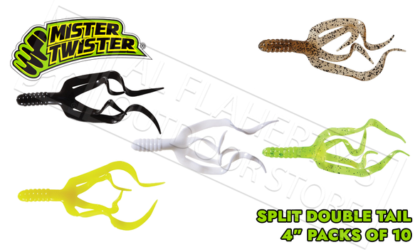 Mister Twister Split Double Tail 4" - Packs of 10 Various Patterns #SDT10