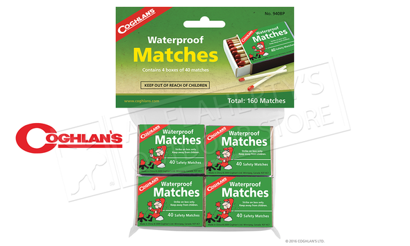 Coghlan's Waterproof Matches, 4 Pack, 120 Matches #940BP