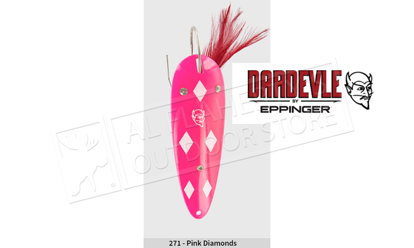 Eppinger Weedless Dardevle Spoon, 3 5/8", 1 oz, Pink/White Diamonds, Nickel Back #5-271 Eppinger Weedless Dardevle Spoon, 3 5/8", 1 oz, Pink/White Diamonds, Nickel Back #5-271