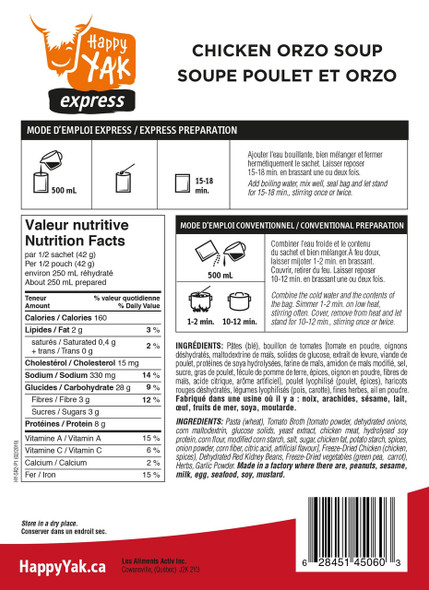 Happy Yak Chicken and Orzo Soup (Lactose free) #HY-SR2-P1