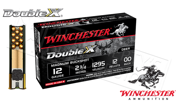 12 GAUGE - WINCHESTER DOUBLE X BUCKSHOT SHELLS, 2-3/4" 00-BUCK, BOX OF 5