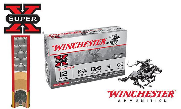 12 GAUGE - WINCHESTER SUPER X BUCKSHOT, 2-3/4" 00-BUCK, BOX OF 5