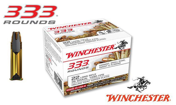 Winchester .22LR 333 Value Pack, 36 Grain JHP High Velocity, 1280 FPS, 333 Round Box #22LR333HP