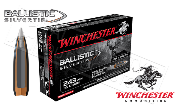 Winchester .243 REM Ballistic Silvertip, Polymer Tipped 95 Grain Box of 20 #SBST243A