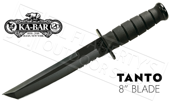 KA-BAR Black KA-BAR Tanto, 8" Fixed Blade with Serrations #1245