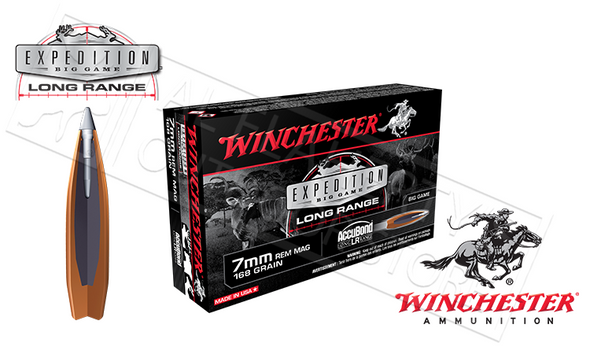 WINCHESTER 7MM REM MAG ACCUBOND EXPEDITION LR, POLYMER TIPPED BOAT-TAIL 168 GRAIN BOX OF 20