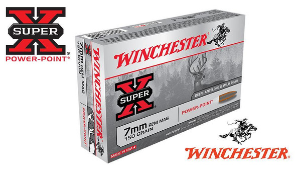 WINCHESTER 7MM REM MAG SUPER X, POWER POINT 150 GRAIN BOX OF 20