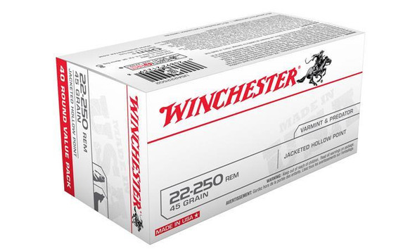 WINCHESTER 22-250 REM WHITE BOX, JHP 45 GRAIN BOX OF 40