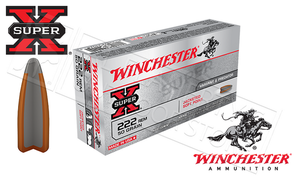 WINCHESTER 222 REM SUPER-X, JSP 50 GRAIN BOX OF 20