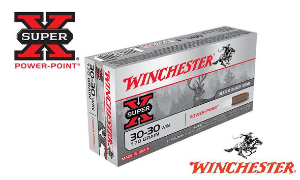 WINCHESTER 30-30 WIN SUPER X, POWER POINT 170 GRAIN BOX OF 20