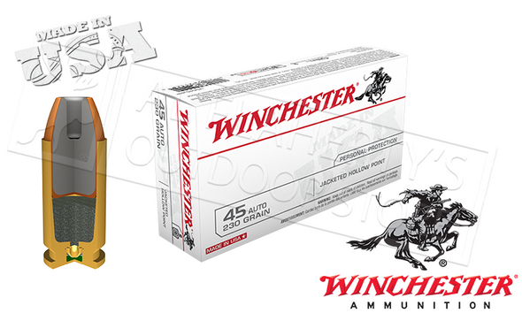 WINCHESTER .45ACP WHITE BOX, JHP 230 GRAIN BOX OF 50