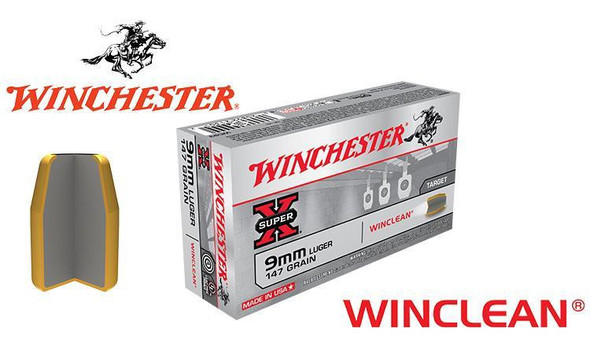 WINCHESTER 9MM WINCLEAN, FMJ 147 GRAIN BOX OF 50