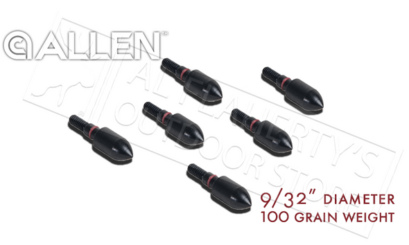 Allen Stay-Tight Bullet Point Arrow Heads, 9/32" 100 Grain Pack of 6 #1483