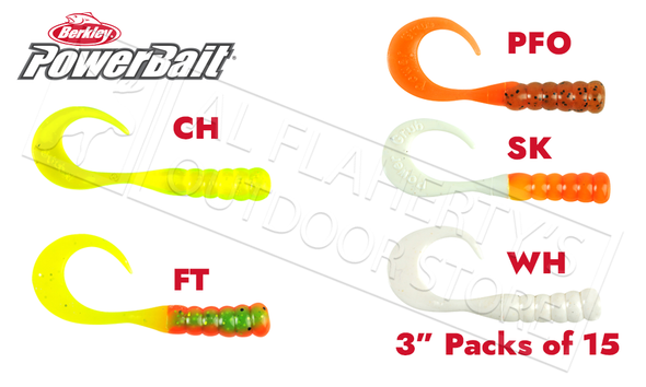 Berkley PowerBait Ribbontail Grubs, Various Patterns, 3" Pack of 15 #PBHRG3