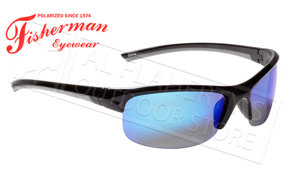 Fisherman Eyewear Tern Polarized Glasses, Shiny Black Frame with Blue Mirror Lens #50593031