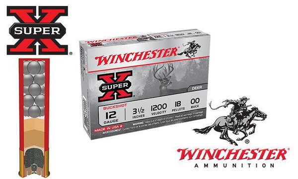 Winchester Super X Buckshot 12 Gauge 3-1/2" 00-Buck, Box of 5 #XB12L00 — Al Flaherty's