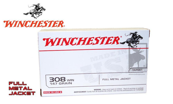 Winchester .308 White Box, FMJ 147 Grain Box of 20 #USA3081 — Al Flaherty's