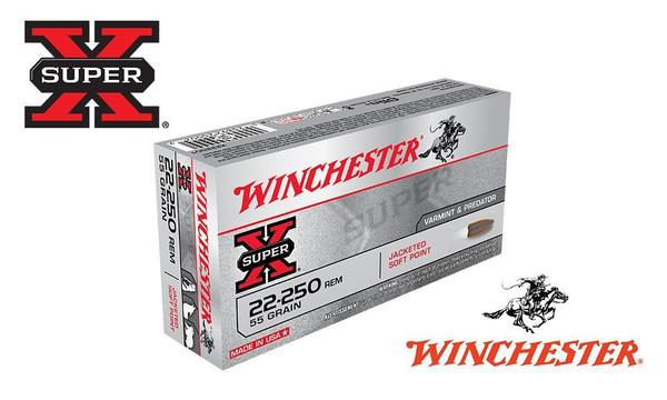 Winchester 22-250 Rem Super X, Jacketed Soft Point 55 Grain Box of 20 #X222501 — Al Flaherty's