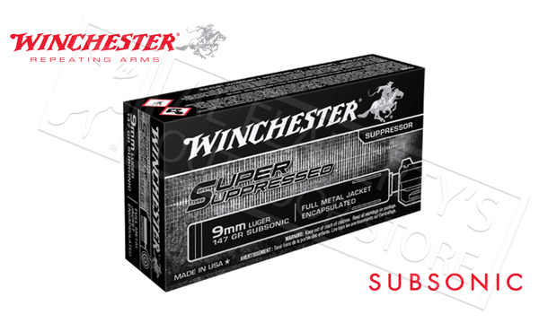 Winchester 9mm Super Suppressed, 147 Grain FMJ Box of 50 #SUP9 — Al Flaherty's