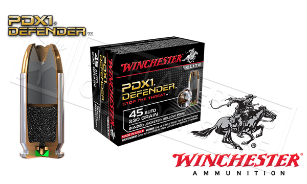 Winchester .45ACP PDX1 Defender, Bonded JHP 230 Grain Box of 20 #S45PDB — Al Flaherty's